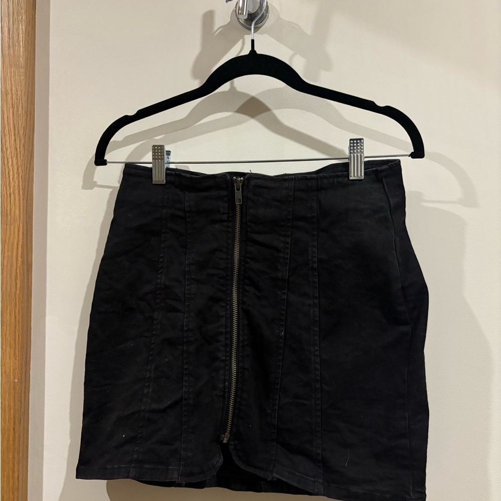 We The Free Black Mini Skirt with Front Zipper